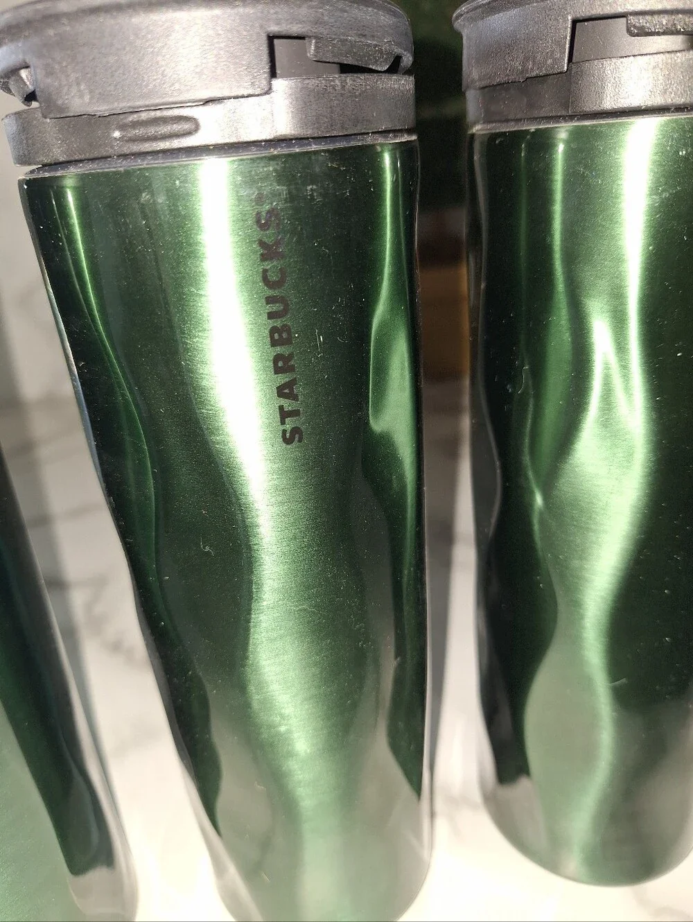 NWOT Lot Of 4 Starbucks Stainless Steel Travel Mug Tumblers Wavy Metallic Green
